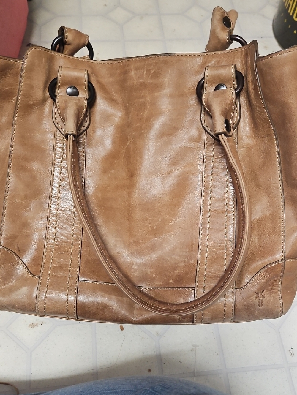 Frye Melissa Tote Distressed Leather Tote Handbag in Brown